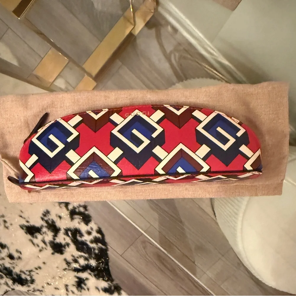 Gucci Red and Blue Geometric Pouch